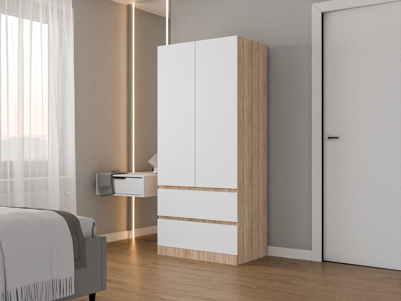 Распашной шкаф Мальм 313 oak white ИКЕА (IKEA) изображение товара